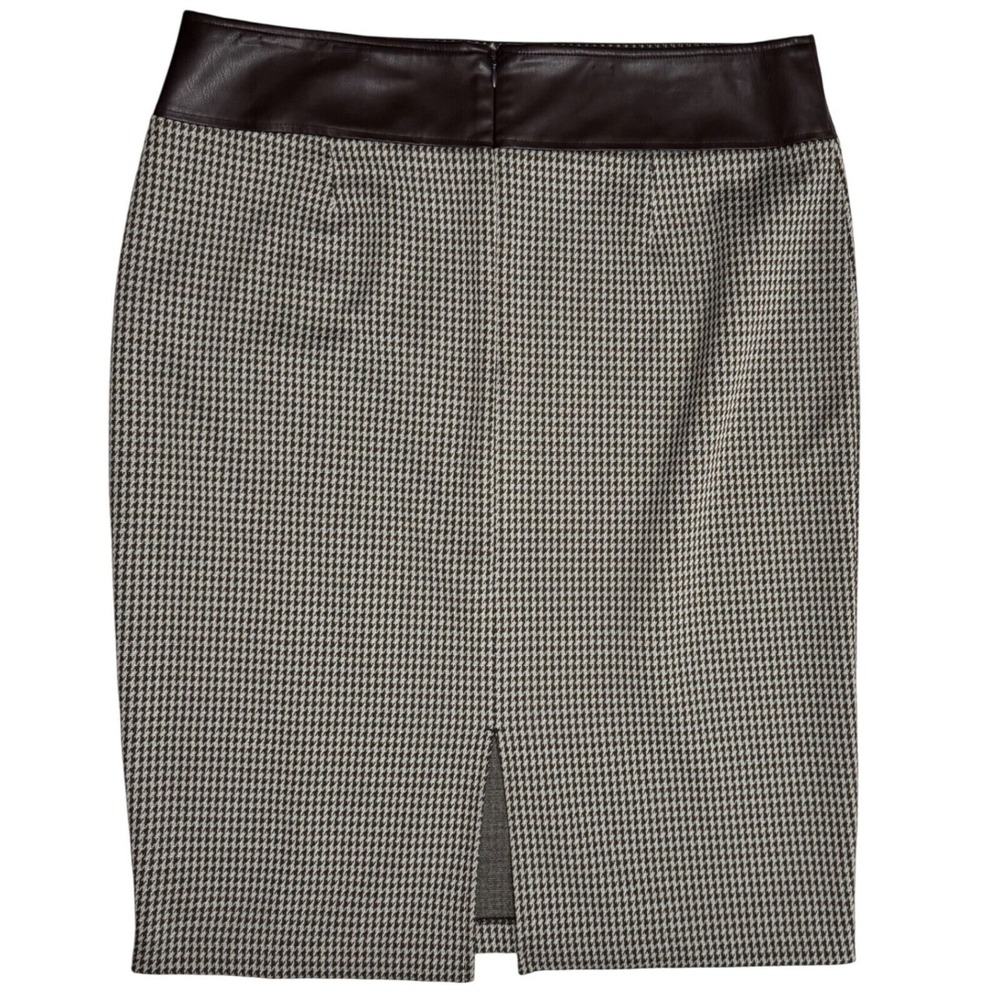 NWT Lauren Ralph Lauren Pencil Skirt 14 Houndstooth Stretchy Career Faux Leather - Picture 6 of 8